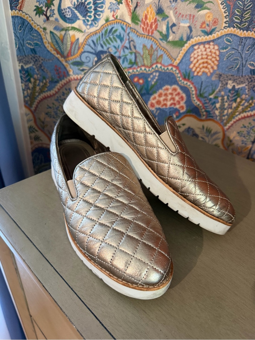 Johnston & Murphy Quilted Metallic Bronze Slip-On Loafers